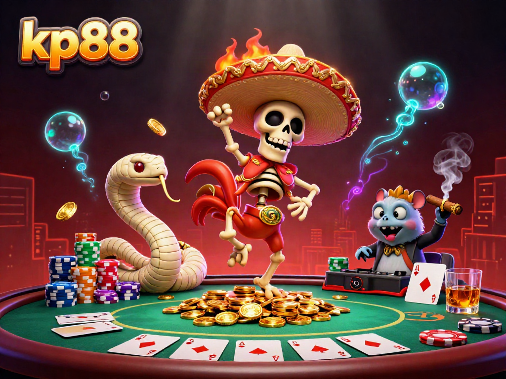 Witness kp88's exhilarating online gaming atmosphere, featuring a lively dance on golden coins.