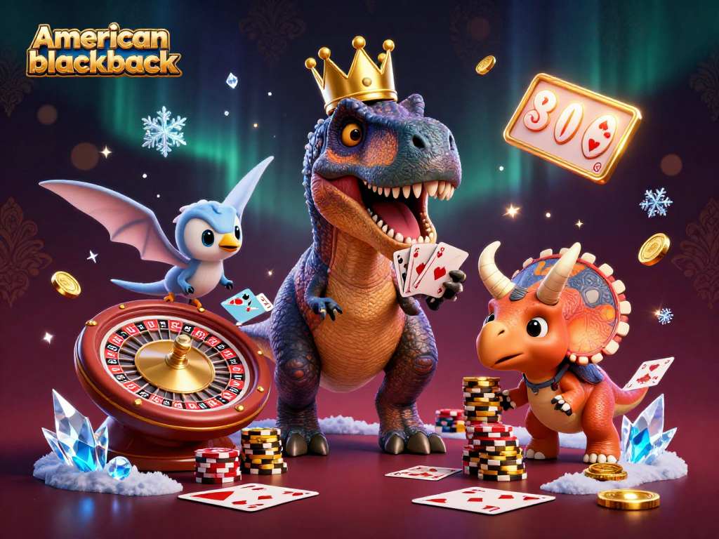 Experience exciting hands at american-blackjack in this vibrant 3D casino scene featuring animated characters.