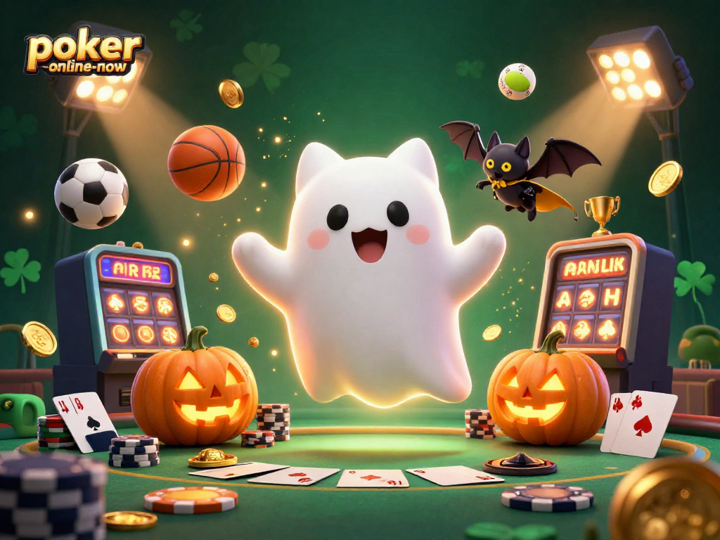 Experience thrilling poker action with poker-online-now in a dynamic haunted casino scene.