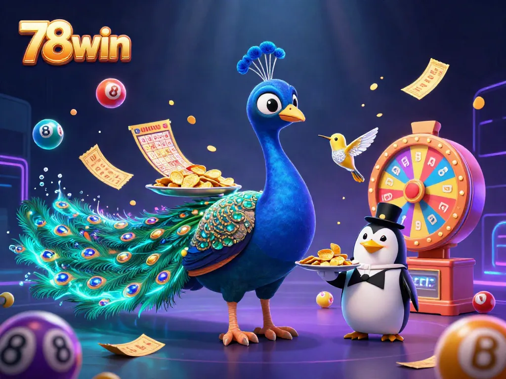 Engage with 78win's vibrant casino atmosphere featuring lucky peacock and games of chance.