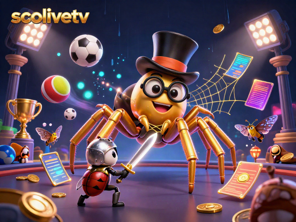 Socolivetv showcases a dynamic scene with a golden tarantula, beetle knight, and sports betting elements.