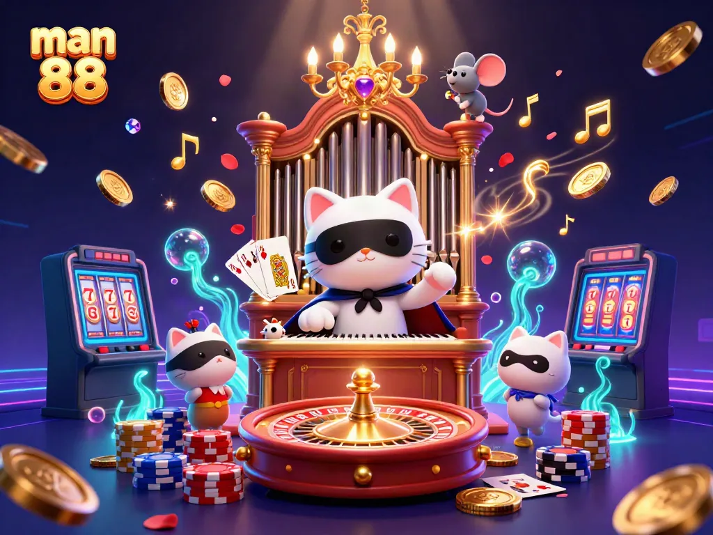 Engage with man 88 casino adventures, featuring a phantom cat and festive gaming elements.