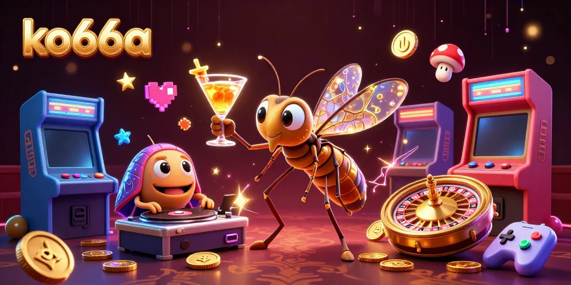 Experience the vibrant casino atmosphere with ko66a's mascot, dynamic game elements, and lively characters.
