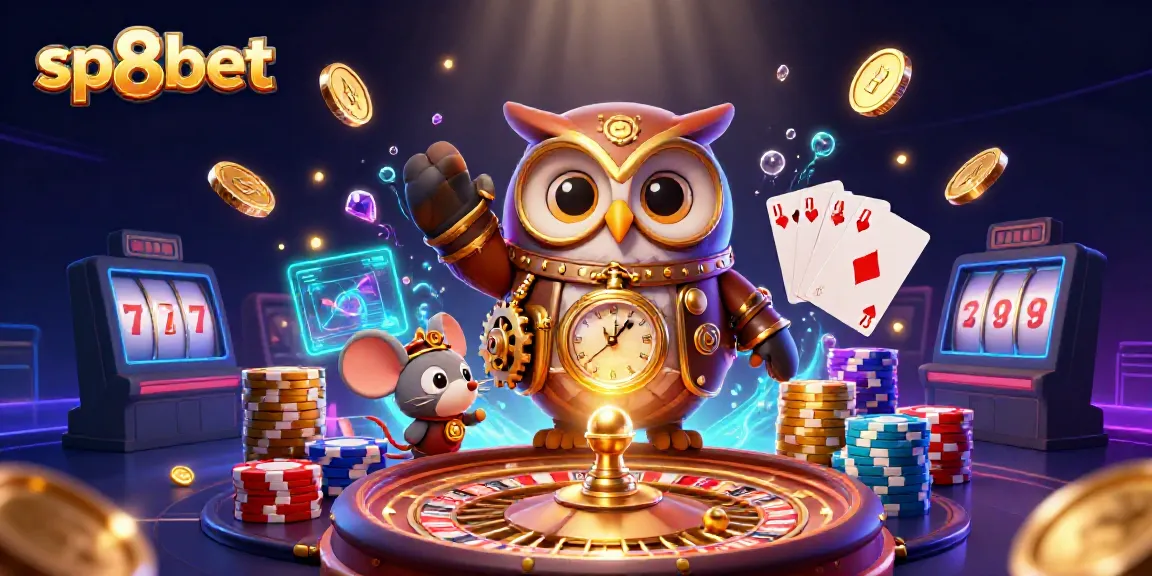 Experience the excitement of sp8bet with this vibrant steampunk casino illustration full of action.