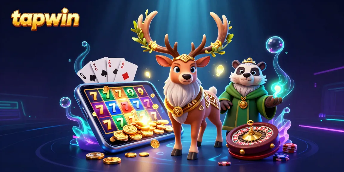 Engage with tapwin's thrilling slot experience in a vibrant 3D casino illustration.