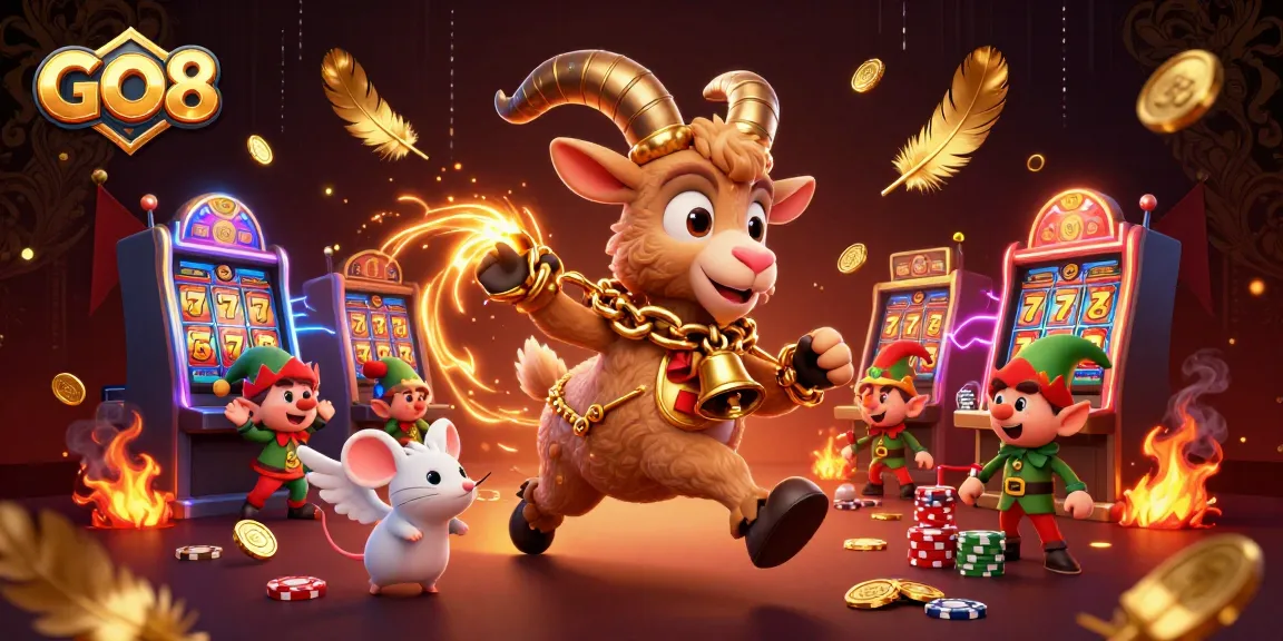 Engage in thrilling gaming at GO8, featuring unique characters in a lively casino scene.