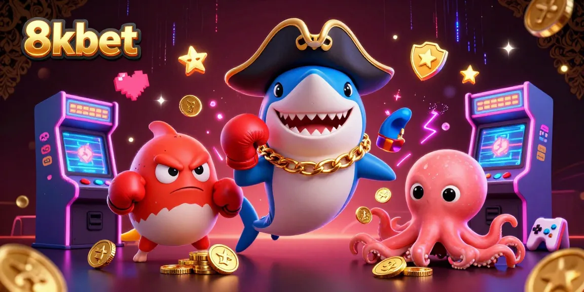 Engage in thrilling games at 8xbet featuring colorful arcade elements and cute sea creatures.