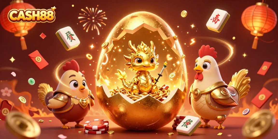 CASH88 players enjoy thrilling experiences with golden dragon and poker chips in immersive 3D illustration.