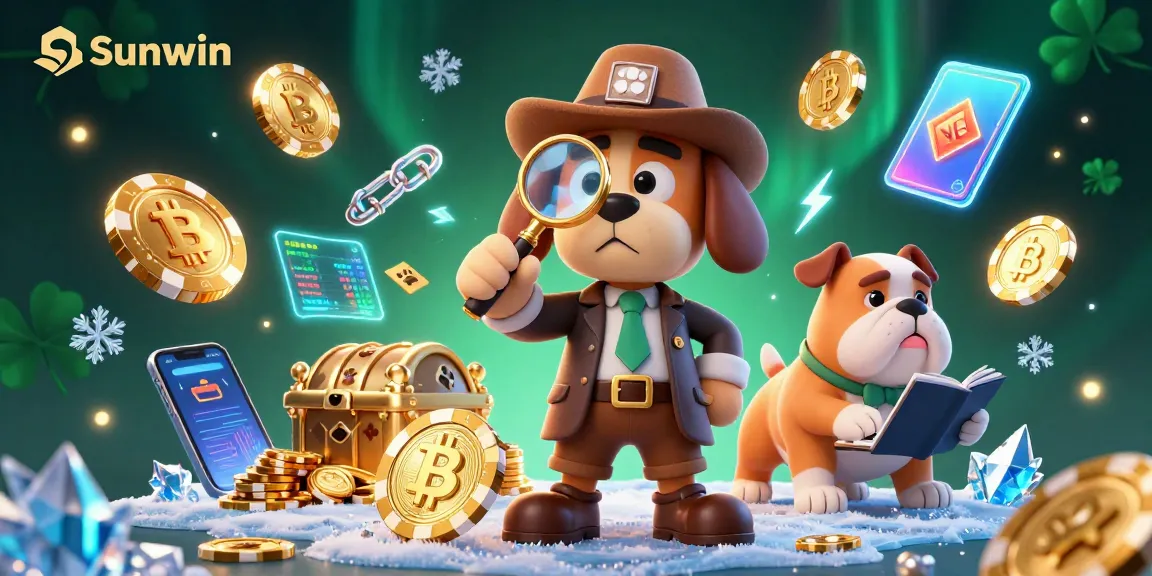 Experience thrilling gameplay with Sunwin's energetic 3D cartoon detective scene full of colorful casino elements.