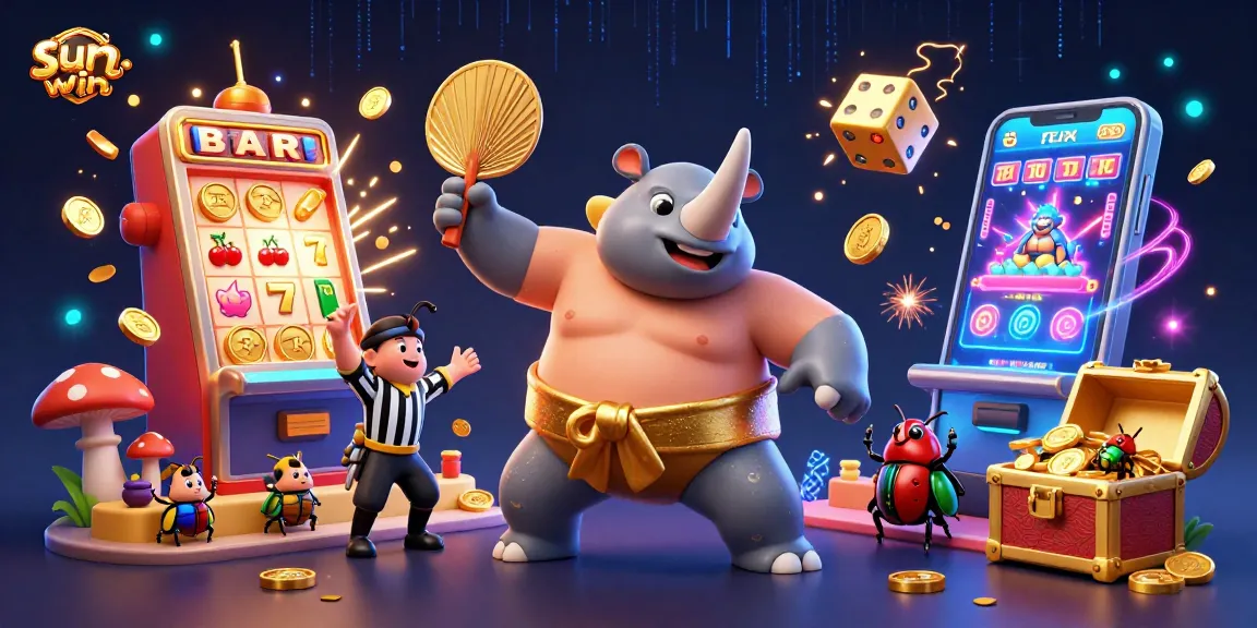 Experience thrilling gameplay with sun-win as a rhinoceros beetle champion stomps for a jackpot.