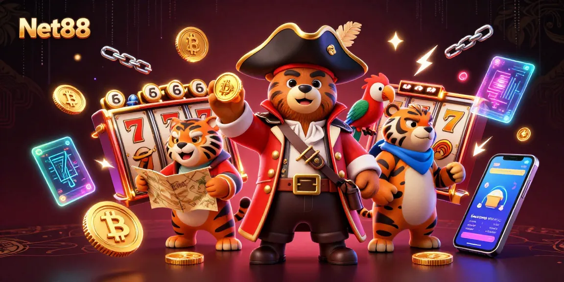 Engage with thrilling casino action at Net88 featuring a vibrant 3D scene with unique characters.