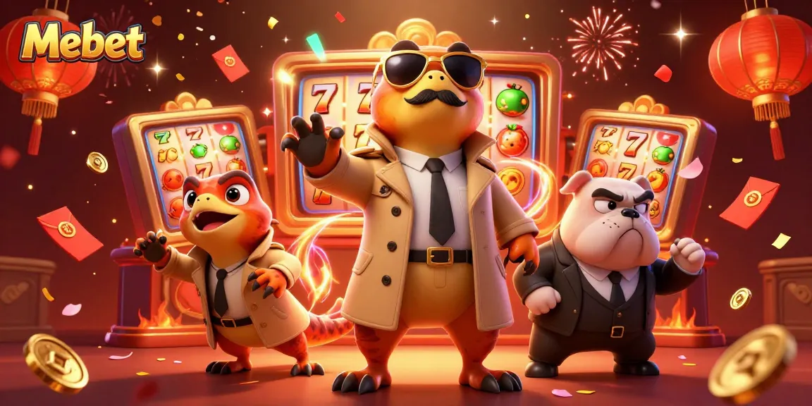Mebet raptors in a trench coat attempt to enter a VIP casino lounge surrounded by slot machines and gold confetti.