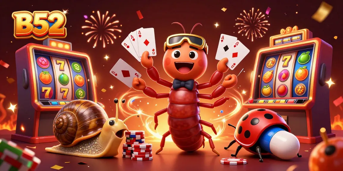 B52 players enjoy vibrant slot games in a festive casino atmosphere, showcasing excitement and winning.