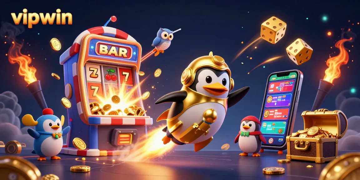 Experience the thrill of vipwin's casino games with the golden penguin and jackpot explosion.