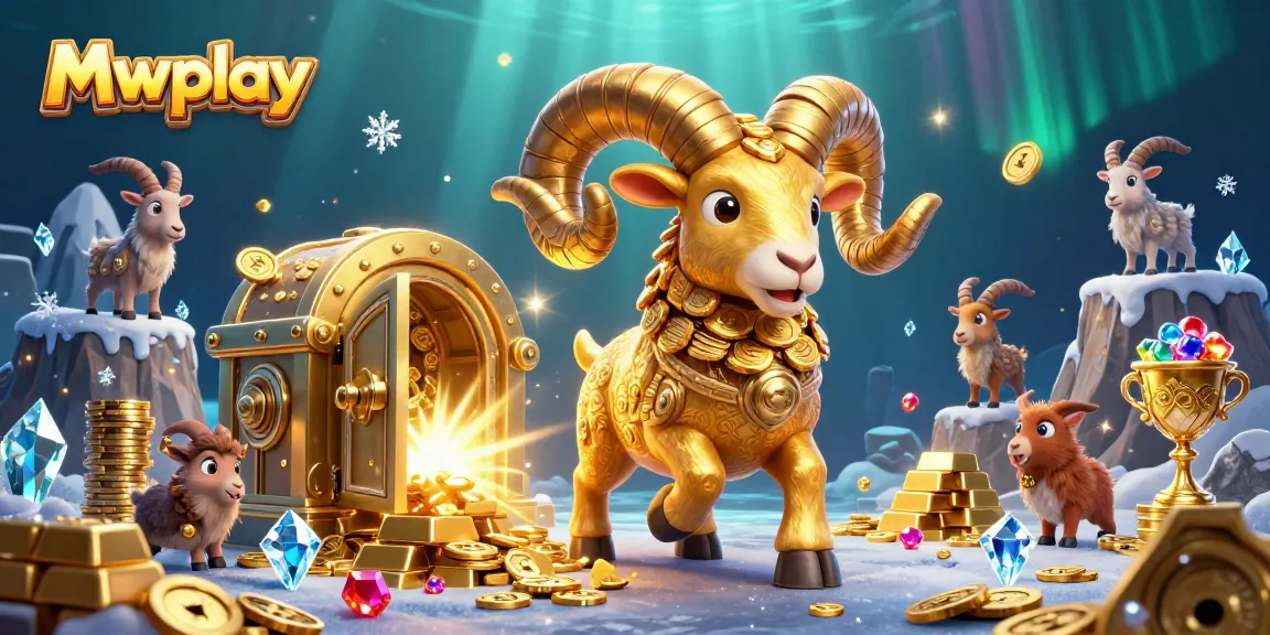 Experience the thrill of Mwplay with vibrant casino elements and a dynamic golden ram mascot.