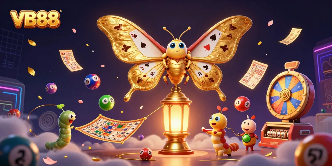 VB88 gaming scene with a magical moth and dynamic lottery elements for engaging players