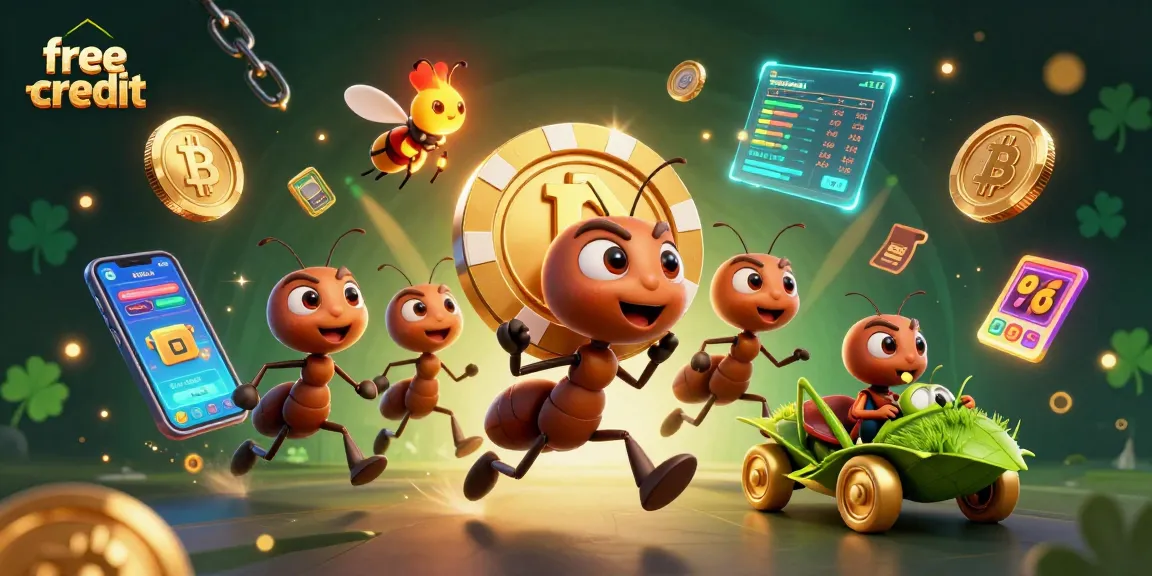 Engage with free credit bonuses at online casinos, featuring ants heisting a gigantic poker chip