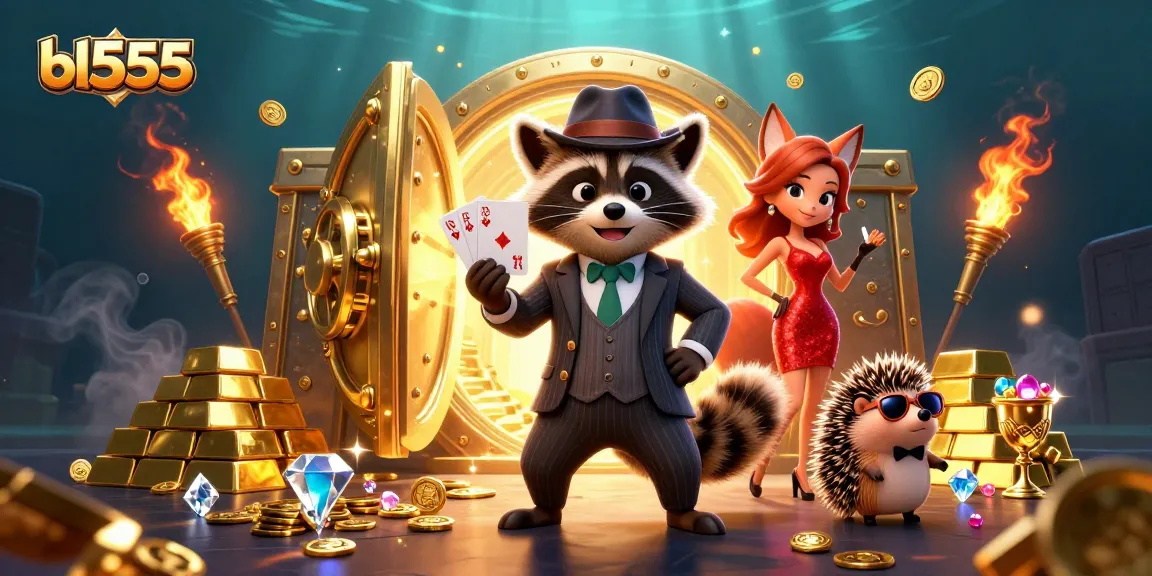 Engage in thrilling gameplay with bl555 at an ultra-detailed 3D online casino scene featuring dynamic characters and gold treasures.