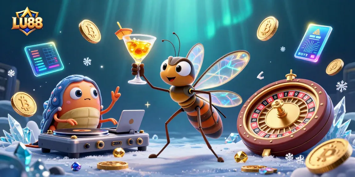Experience the thrill of LU88 with an engaging illustration of a frozen mosquito casino mascot and unique game elements.