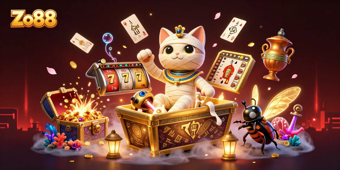 Experience thrilling gaming at Zo88 with an explosive Egyptian mummy cat and glowing treasures.
