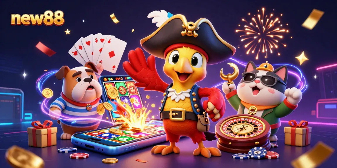 Experience the thrills of new88 with exciting slot games, vibrant characters, and rich casino elements.