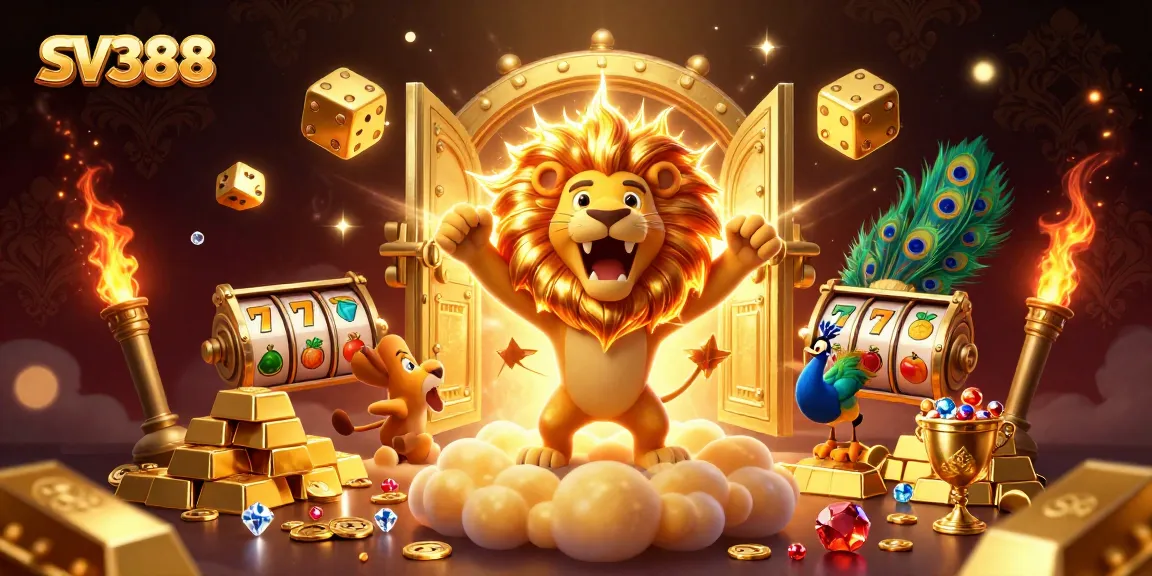 SV388 offers thrilling slot action with 3D lion, golden dice, and treasure visuals.