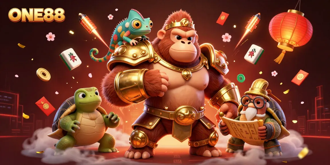 Engage in thrilling casino action with ONE88, showcasing dynamic characters and game elements.