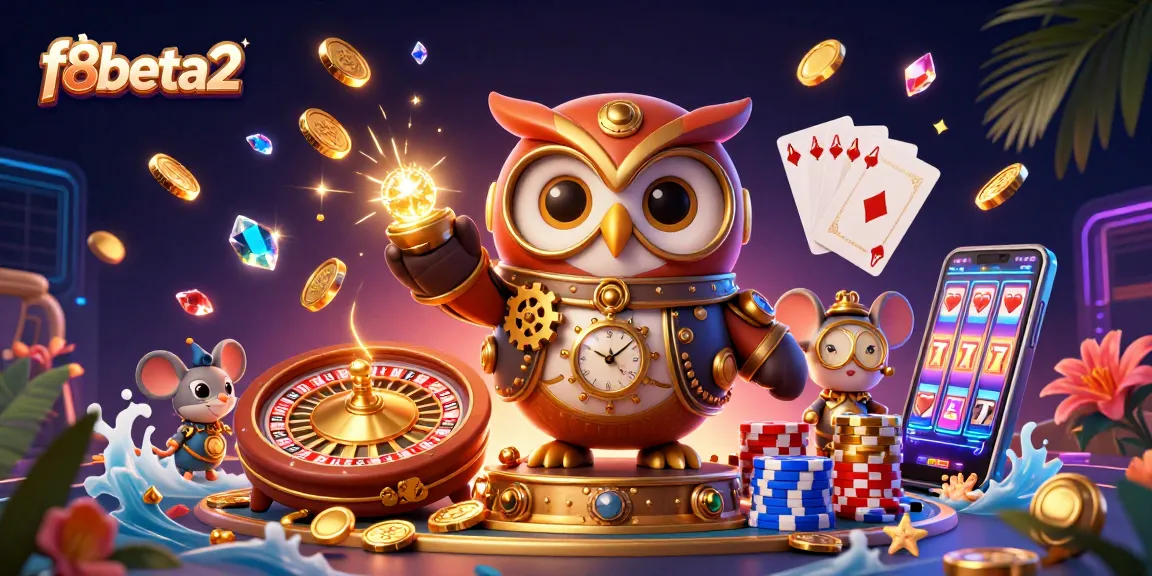 Experience the thrilling gamble environment of f8beta2 with a vibrant 3D casino scene full of animated elements.