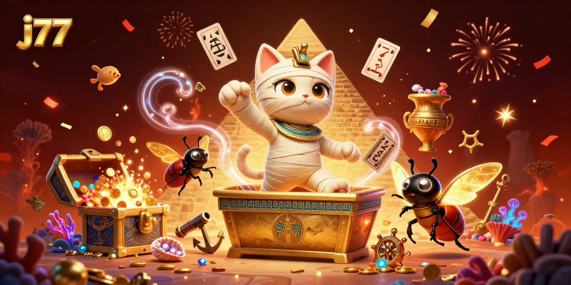 Experience thrilling gameplay at j77 with a vivid 3D casino scene featuring vibrant characters and elements.