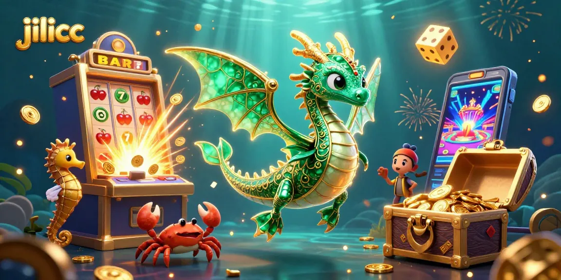 Experience thrilling gameplay on jilicc with a vibrant underwater casino scene featuring a sea dragon and slot machines.