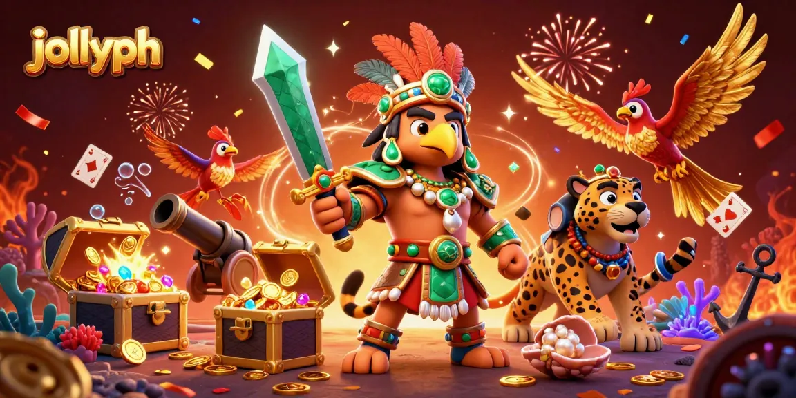Engage with jollyph's vibrant gaming atmosphere featuring colorful warriors and gaming elements.