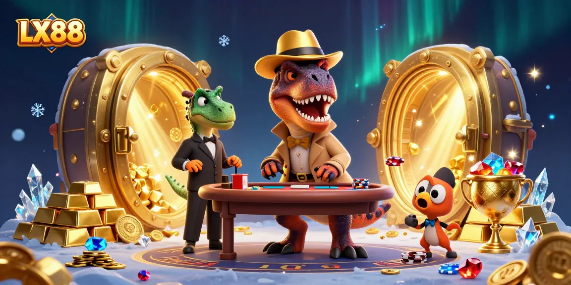 Engage with LX88 while a velociraptor slyly counts cards at a blackjack table.