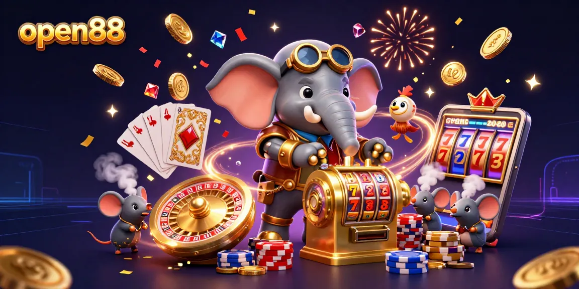 Experience open88's thrilling gaming atmosphere with vibrant characters and rich casino elements.