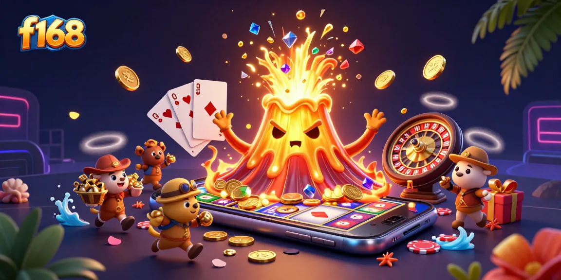 Engage with f168's thrilling gaming experience through this vibrant 3D casino illustration.