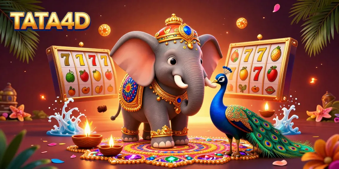 TATA4D brings luck with colorful casino-themed elephant and vibrant gaming symbols