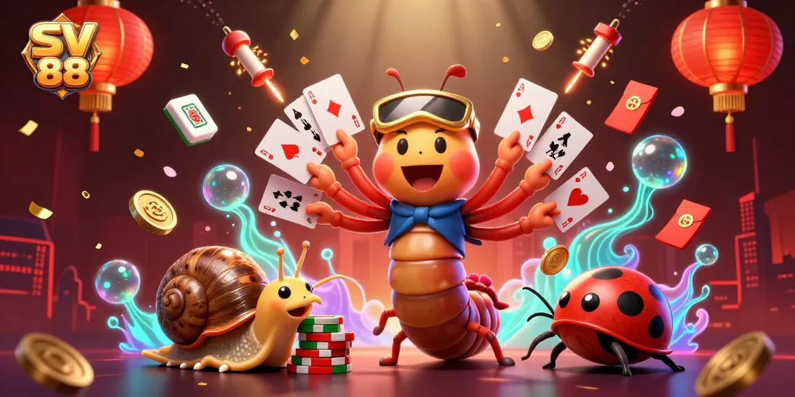 Experience the excitement of SV 88 with a vibrant 3D casino scene featuring dynamic characters and playful gambling elements.