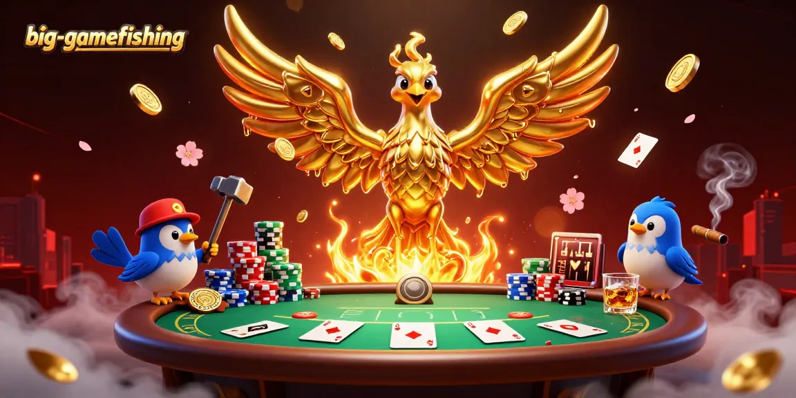 Experience big-gamefishing action with a vibrant poker scene featuring a molten golden phoenix.