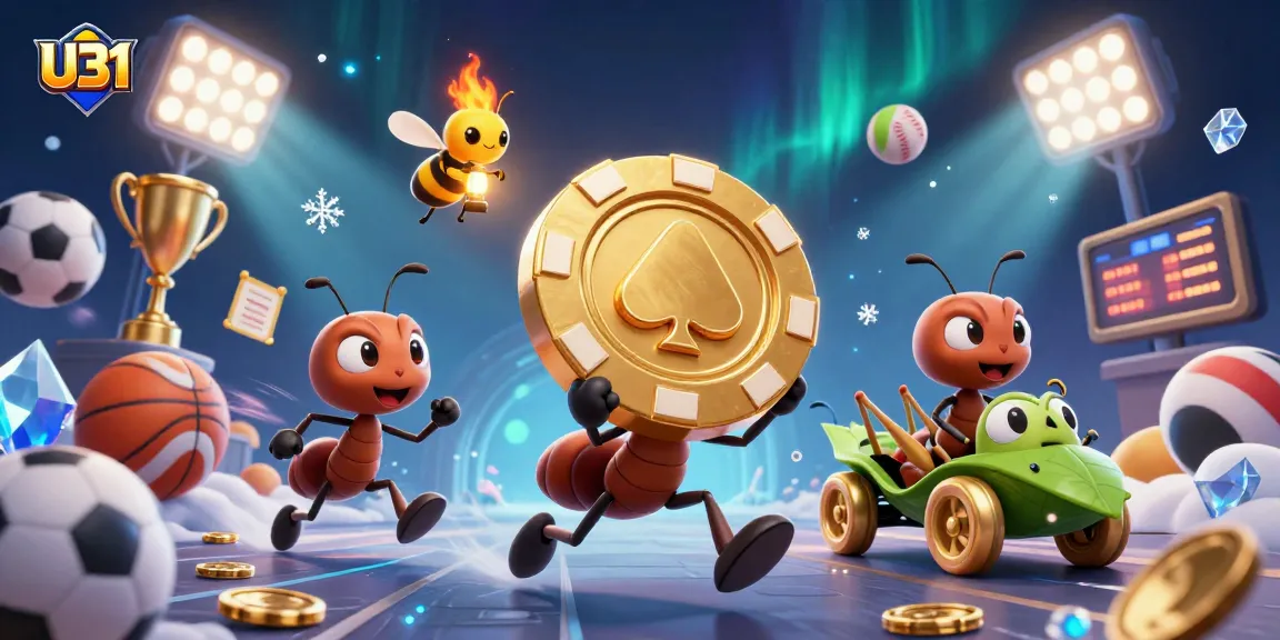 U31 gamblers engage in a thrilling tunnel heist with golden poker chips, sports balls, and shimmering coins.