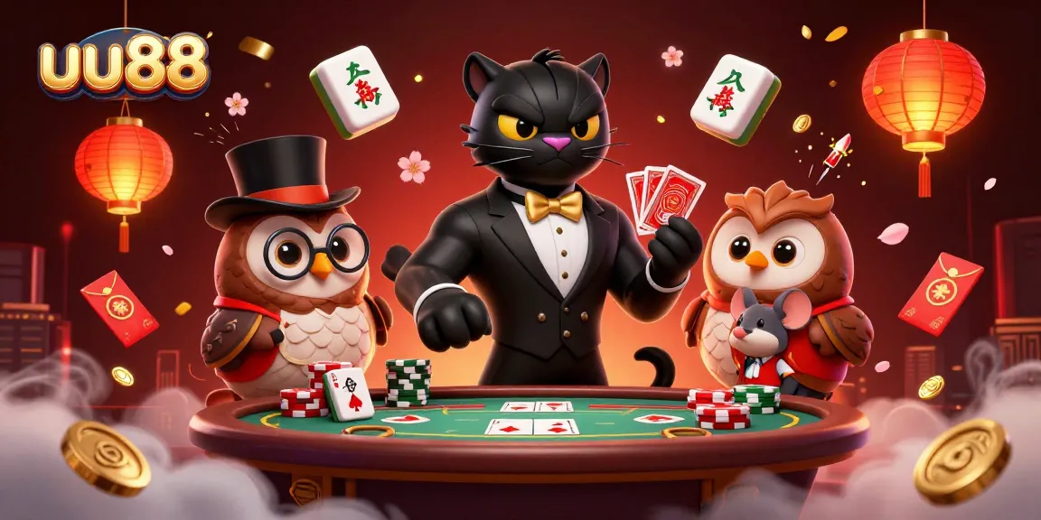 Play poker with uu88 characters in vibrant, detailed 3D casino scene for an exciting experience.