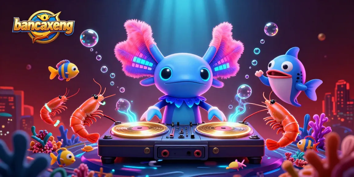 Engage in bancaxeng excitement with the neon-themed underwater DJ scene featuring vibrant sea creatures.