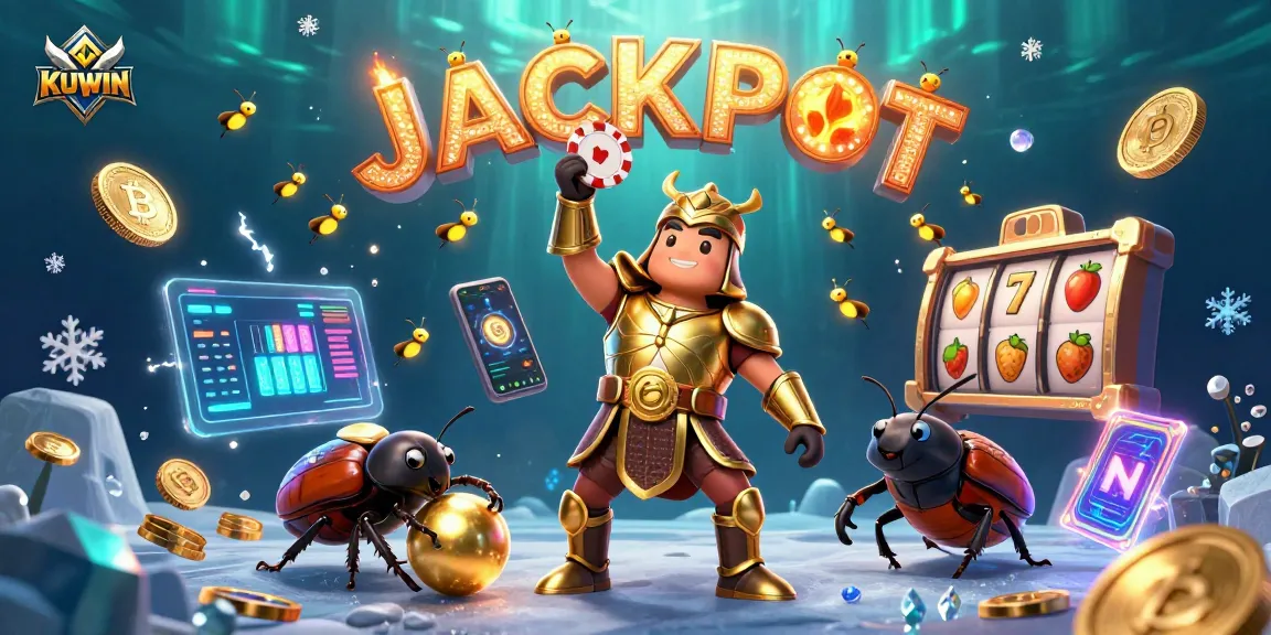 Engage with KUWIN's thrilling jackpot realm through this vibrant 3D casino illustration